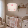 Lampara Colgante - Linea Crochet Blanca Flores Rosadas