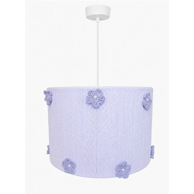 Lampara Colgante - Linea Crochet Blanca con Flores Lilas