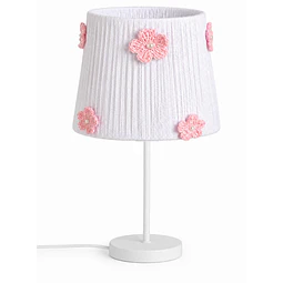 Lampara Velador - Linea Crochet Blanca Flor Rosada