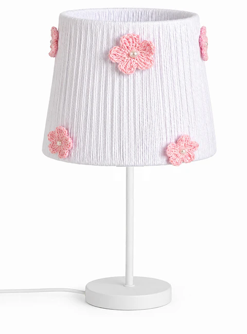 Lampara Velador - Linea Crochet Blanca Flor Rosada