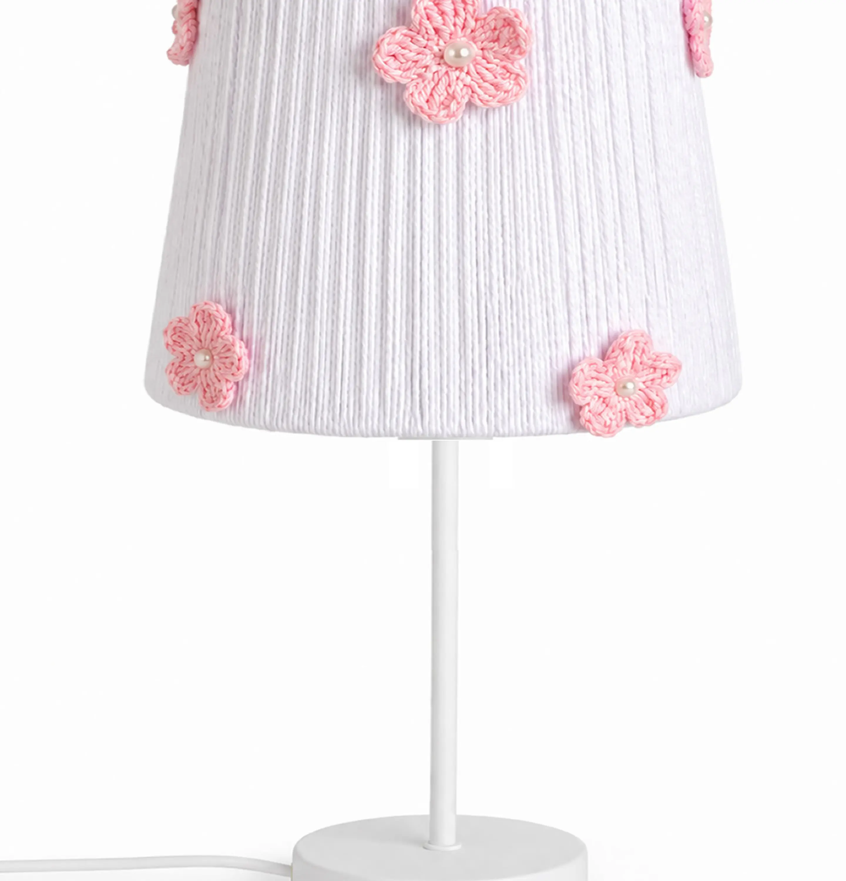 Lampara Velador - Linea Crochet Blanca Flor Rosada 1