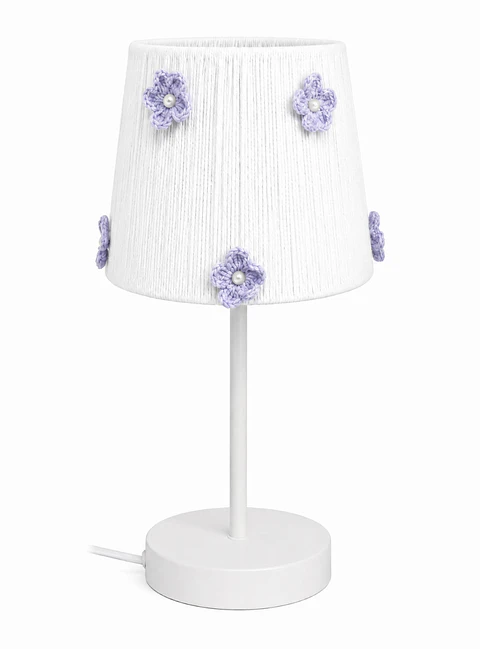 Lampara Velador - Linea Crochet Blanca, Flor Lila