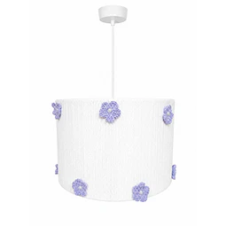 Lampara Colgante - Linea Crochet Blanca con Flores Lilas