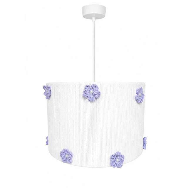 Lampara Colgante - Linea Crochet Blanca con Flores Lilas