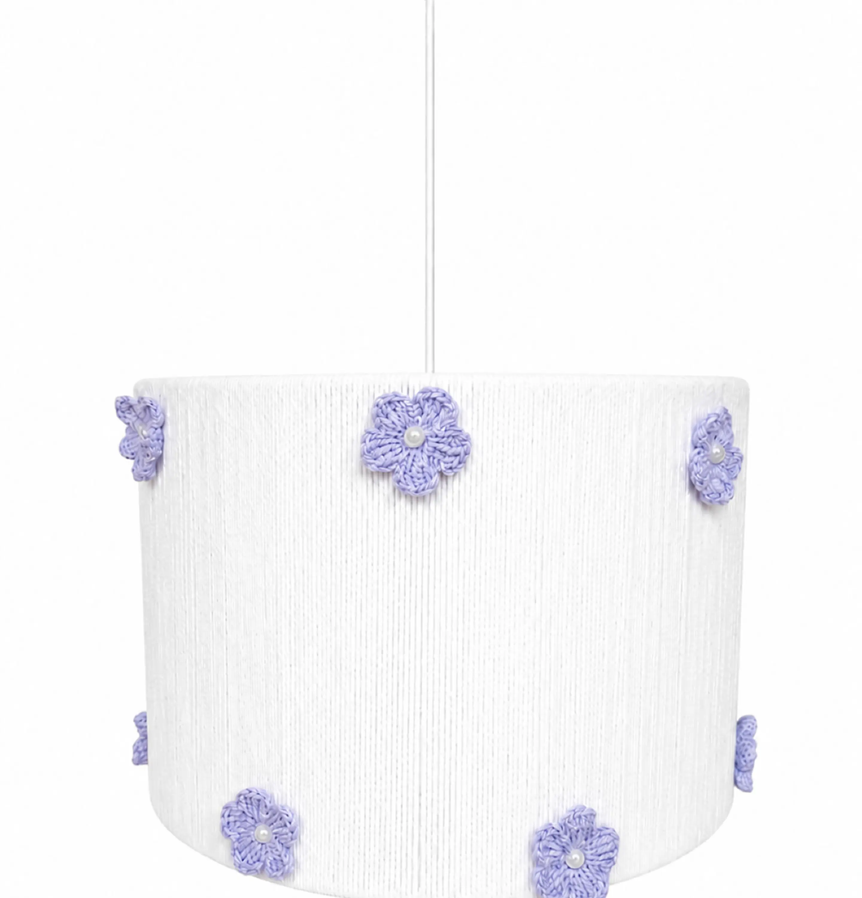 Lampara Colgante - Linea Crochet Blanca con Flores Lilas 1