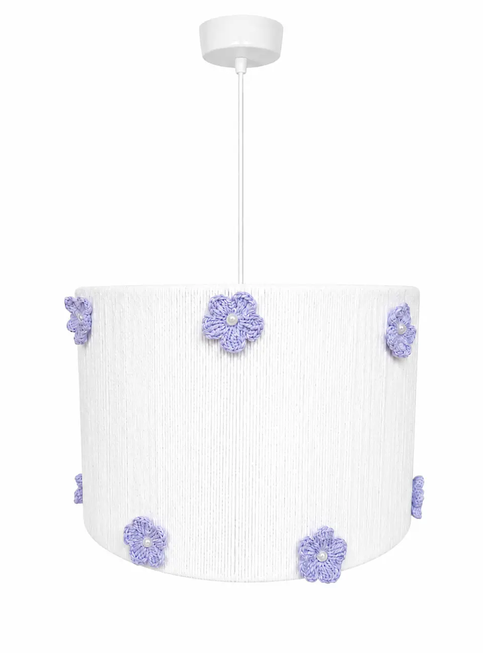 Lampara Colgante - Linea Crochet Blanca con Flores Lilas 1