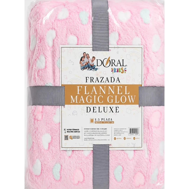 Frazada 1.5 pza. Infantil Luminosa -Rosa corazones