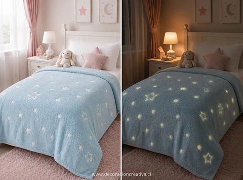 Frazada 1.5 pza. Infantil Luminosa -Celeste Estrellas