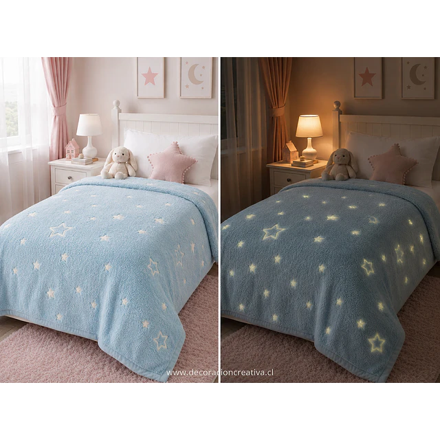 Frazada 1.5 pza. Infantil Luminosa -Celeste Estrellas