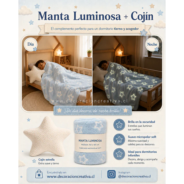 Manta Infantil Luminosa + Cojin Estrella