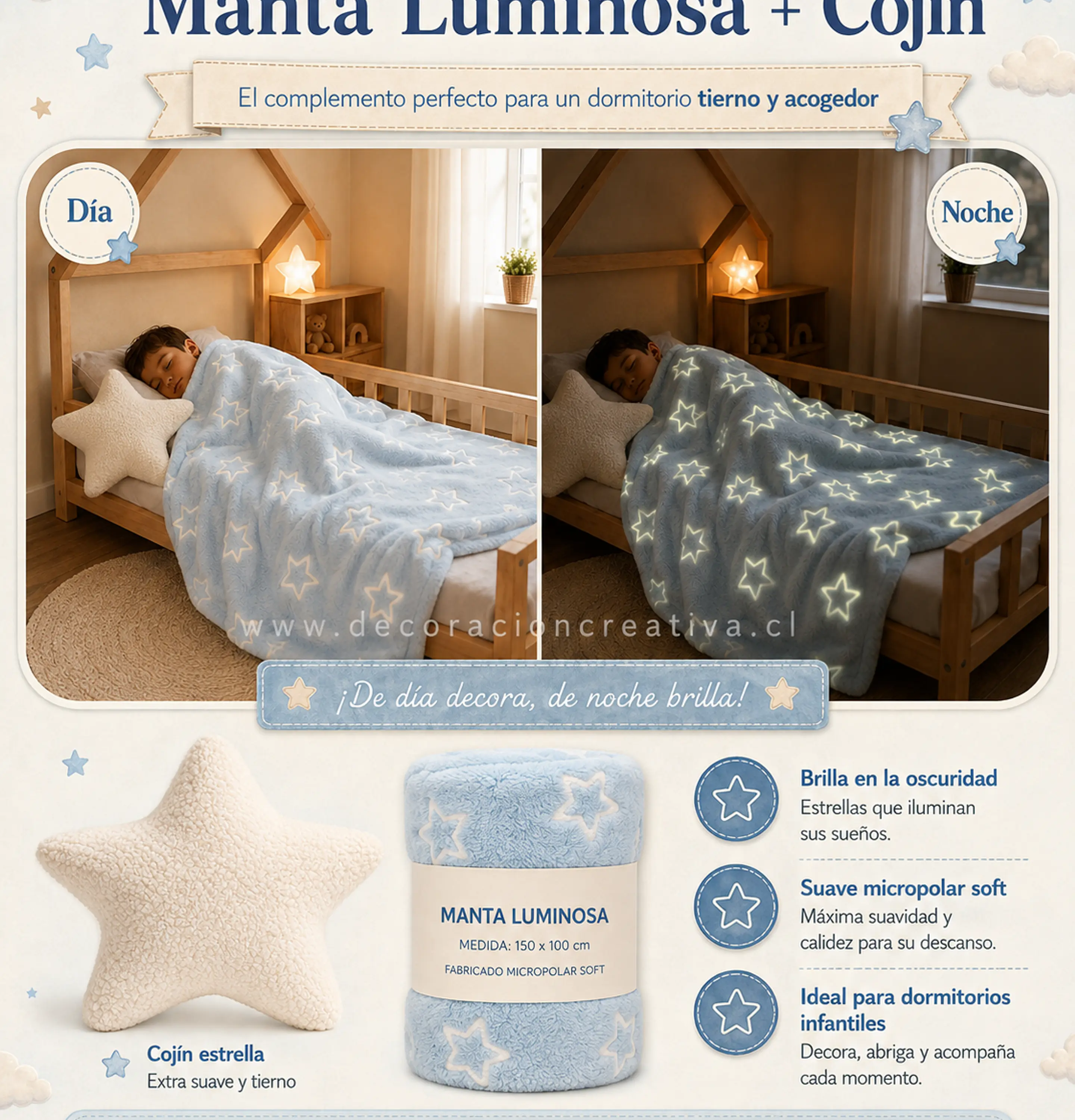 Manta Infantil Luminosa + Cojin Estrella 3