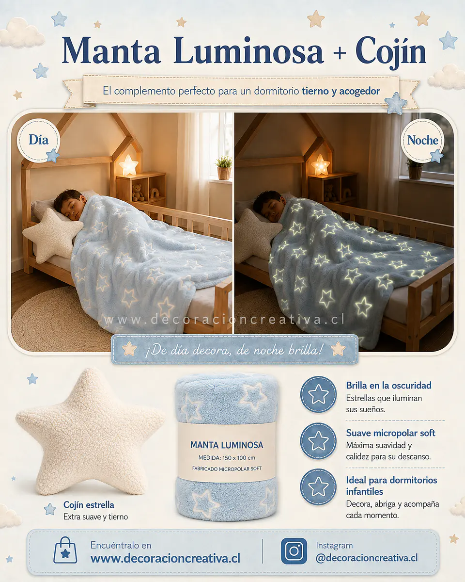 Manta Infantil Luminosa + Cojin Estrella 3