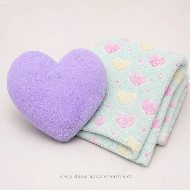 Manta Infantil Luminosa + Cojin Corazon Lila
