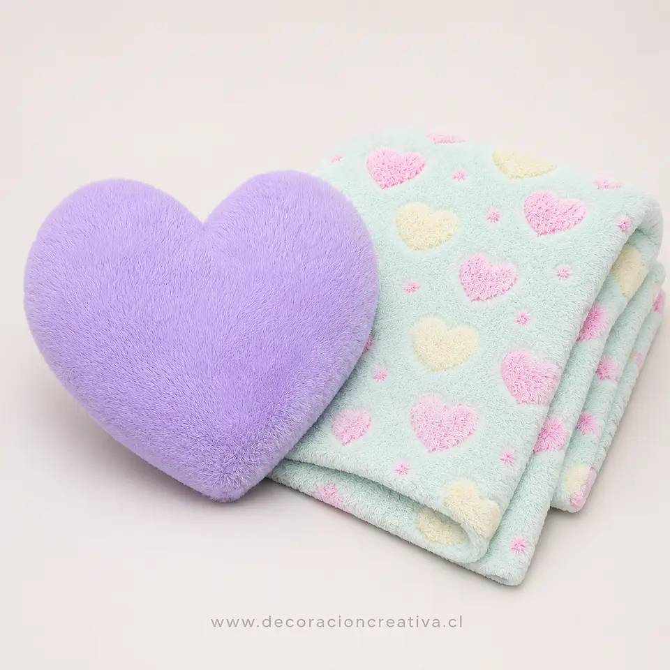 Manta Infantil Luminosa + Cojin Corazon Lila 1