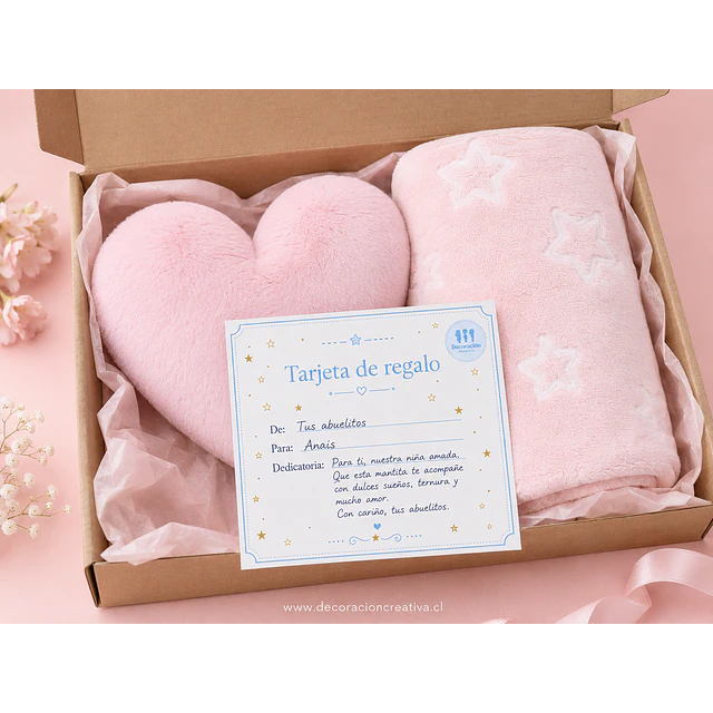 Manta Infantil Luminosa + Cojin Corazon Rosado