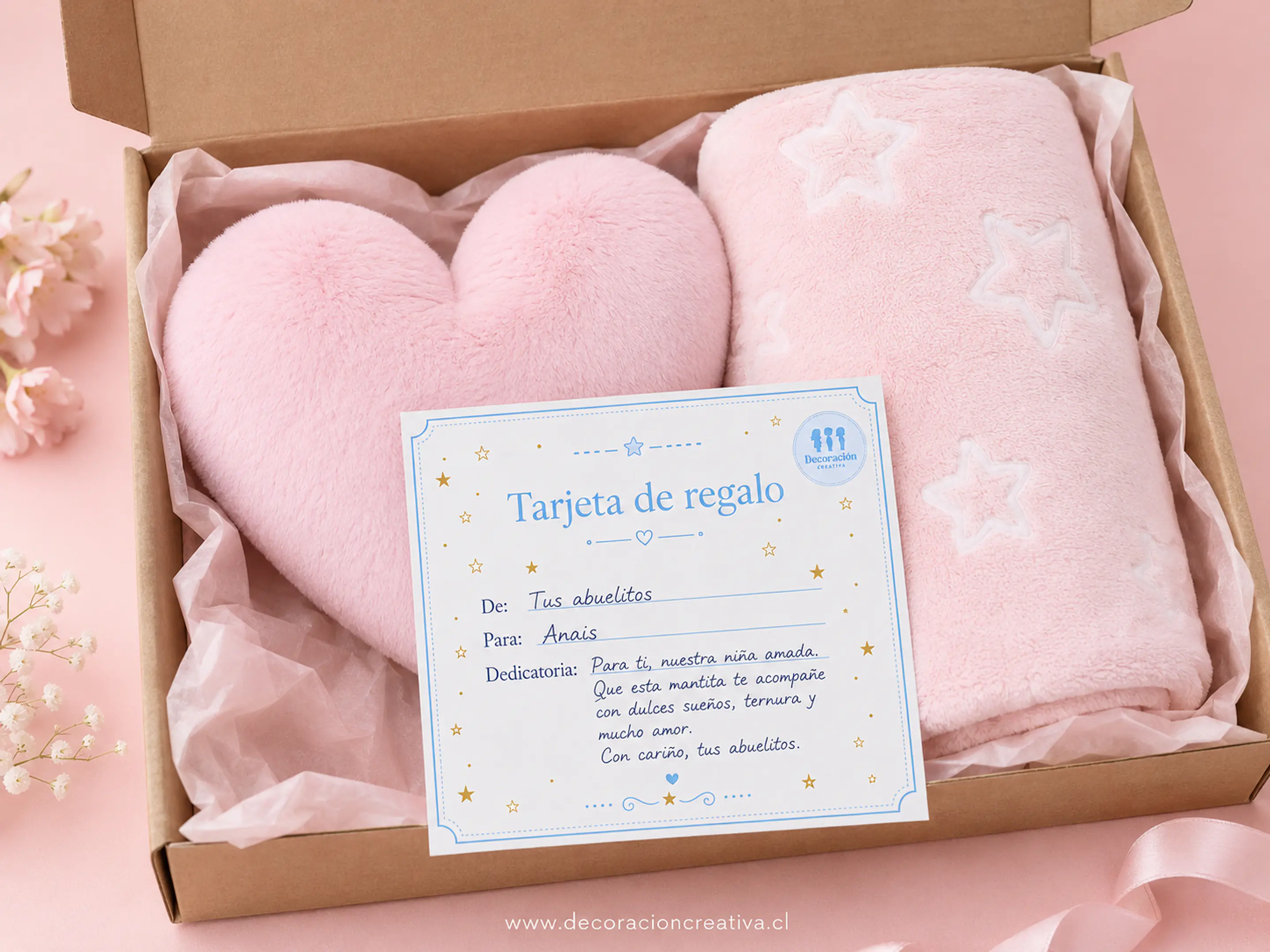 Manta Infantil Luminosa + Cojin Corazon Rosado 2