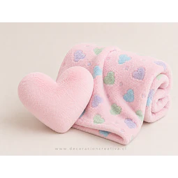 Manta Infantil Luminosa Rosa + Cojin Corazon Rosado