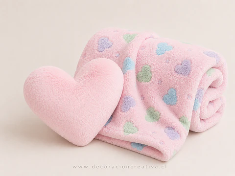 Manta Infantil Luminosa Rosa + Cojin Corazon Rosado