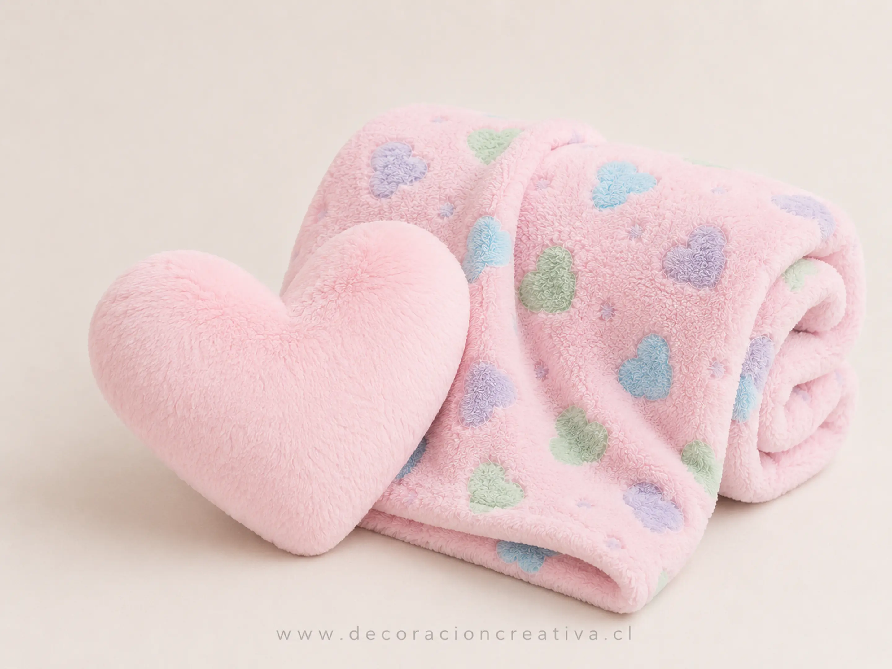 Manta Infantil Luminosa Rosa + Cojin Corazon Rosado 1