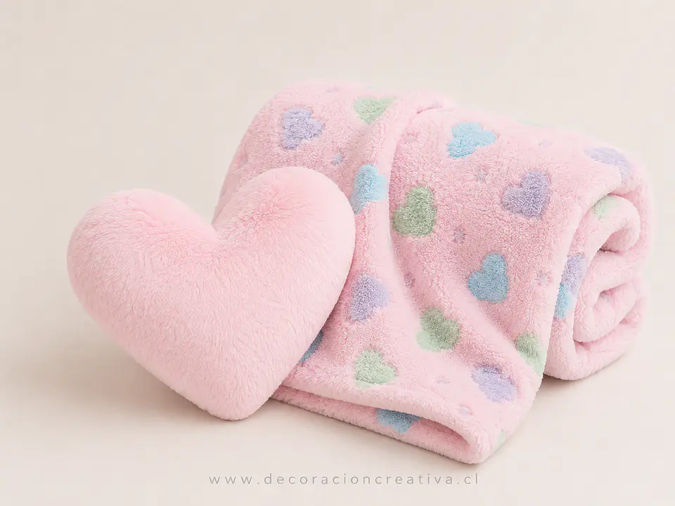 Manta Infantil Luminosa Rosa + Cojin Corazon Rosado 1