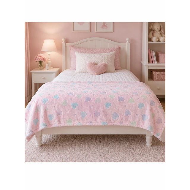 Manta Infantil Luminosa Rosa + Cojin Corazon Rosado