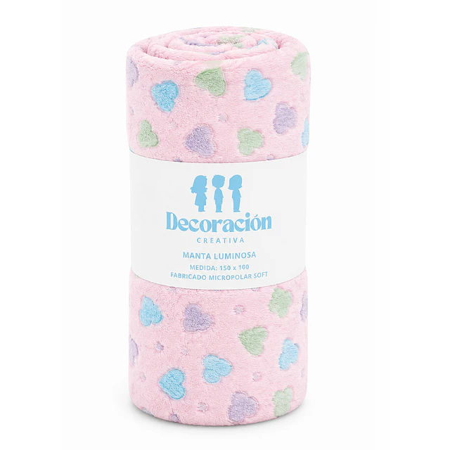 Manta Infantil Luminosa Rosa + Cojin Corazon Rosado