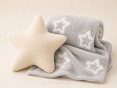 Manta Infantil Luminosa + Cojin Estrella Gris
