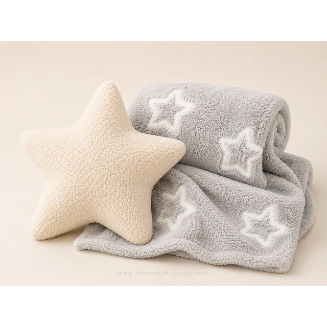 Manta Infantil Luminosa + Cojin Estrella Gris