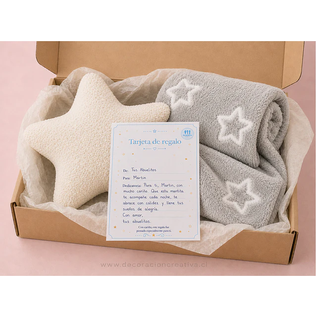 Manta Infantil Luminosa + Cojin Estrella Gris