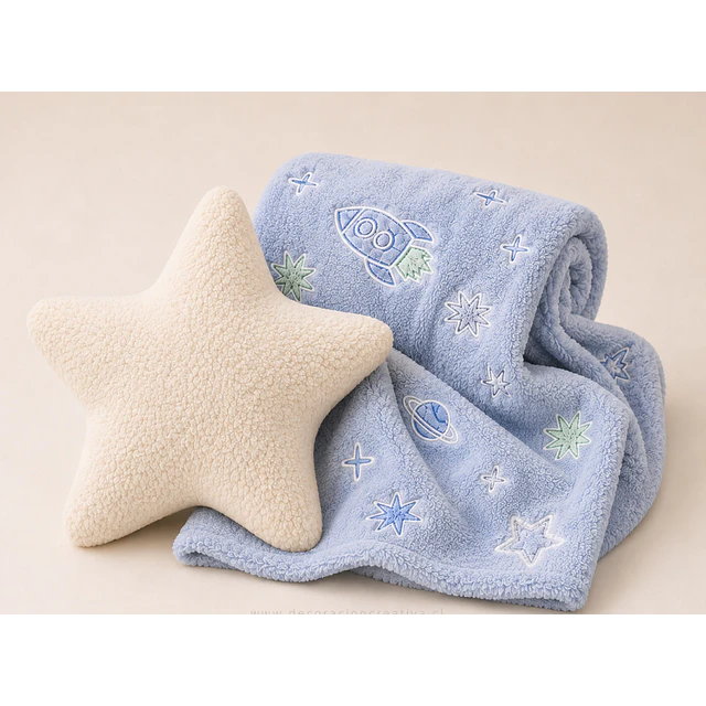 Manta Infantil Luminosa + Cojin Espacio