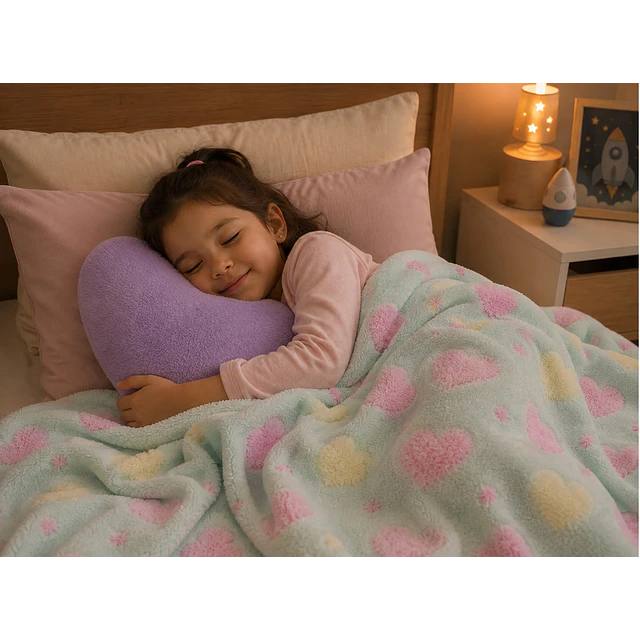 Manta Infantil Luminosa + Cojin Corazon Lila