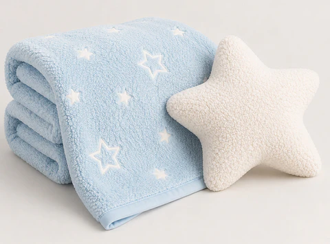 Frazada Infantil Luminosa  (Celeste)+ Cojin 