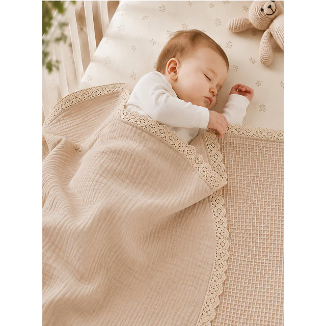 Manta Beige Bebe  - Muselina y Waffle