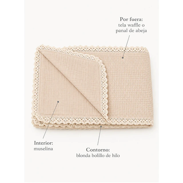 Manta Beige Bebe  - Muselina y Waffle