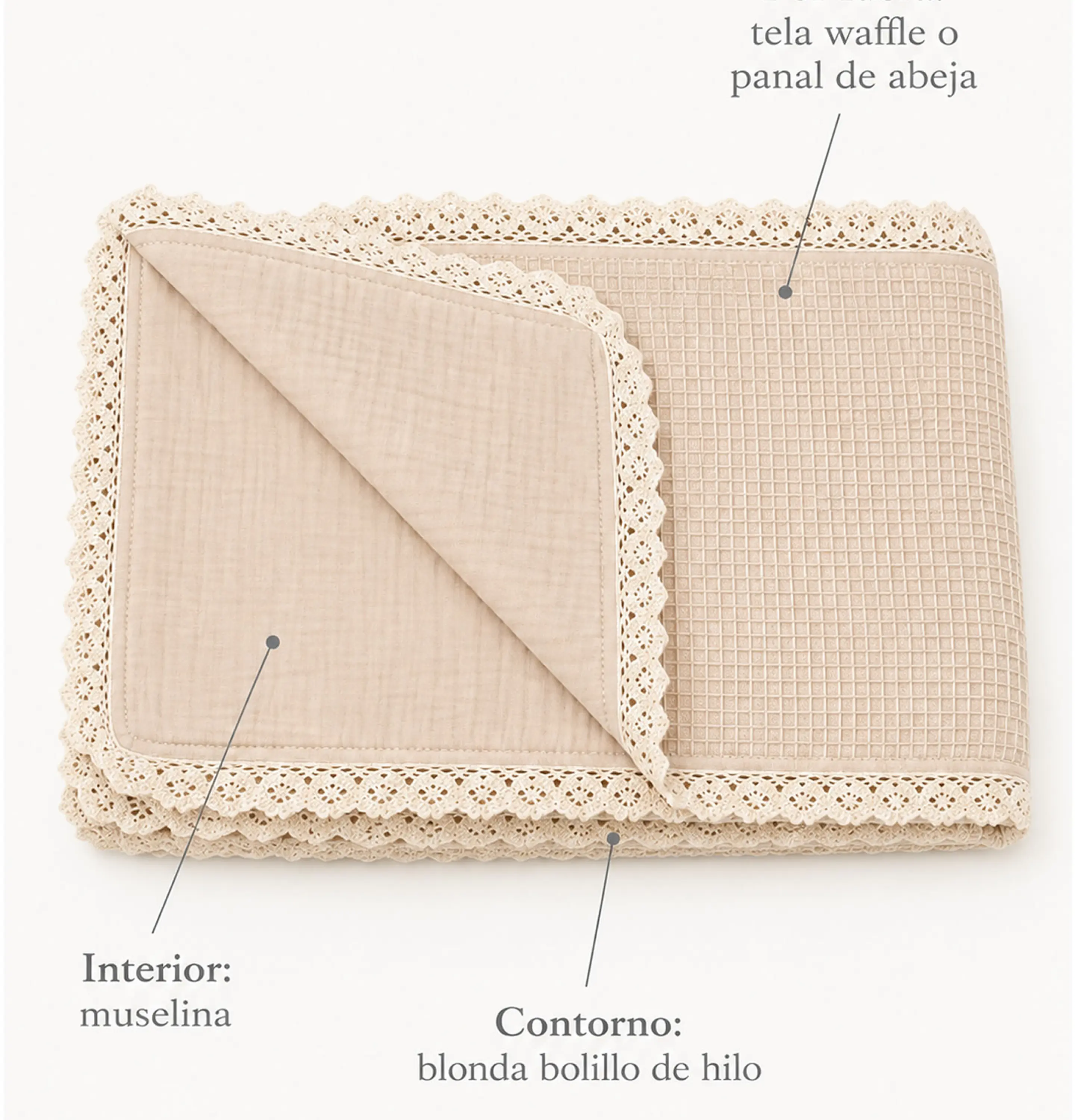 Manta Beige Bebe  - Muselina y Waffle 5