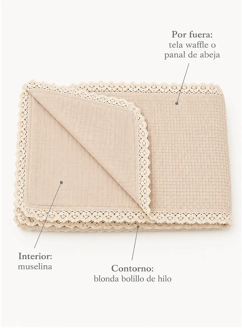 Manta Beige Bebe  - Muselina y Waffle 5