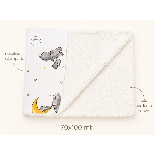 Manta - Muselina estampada y Corderito