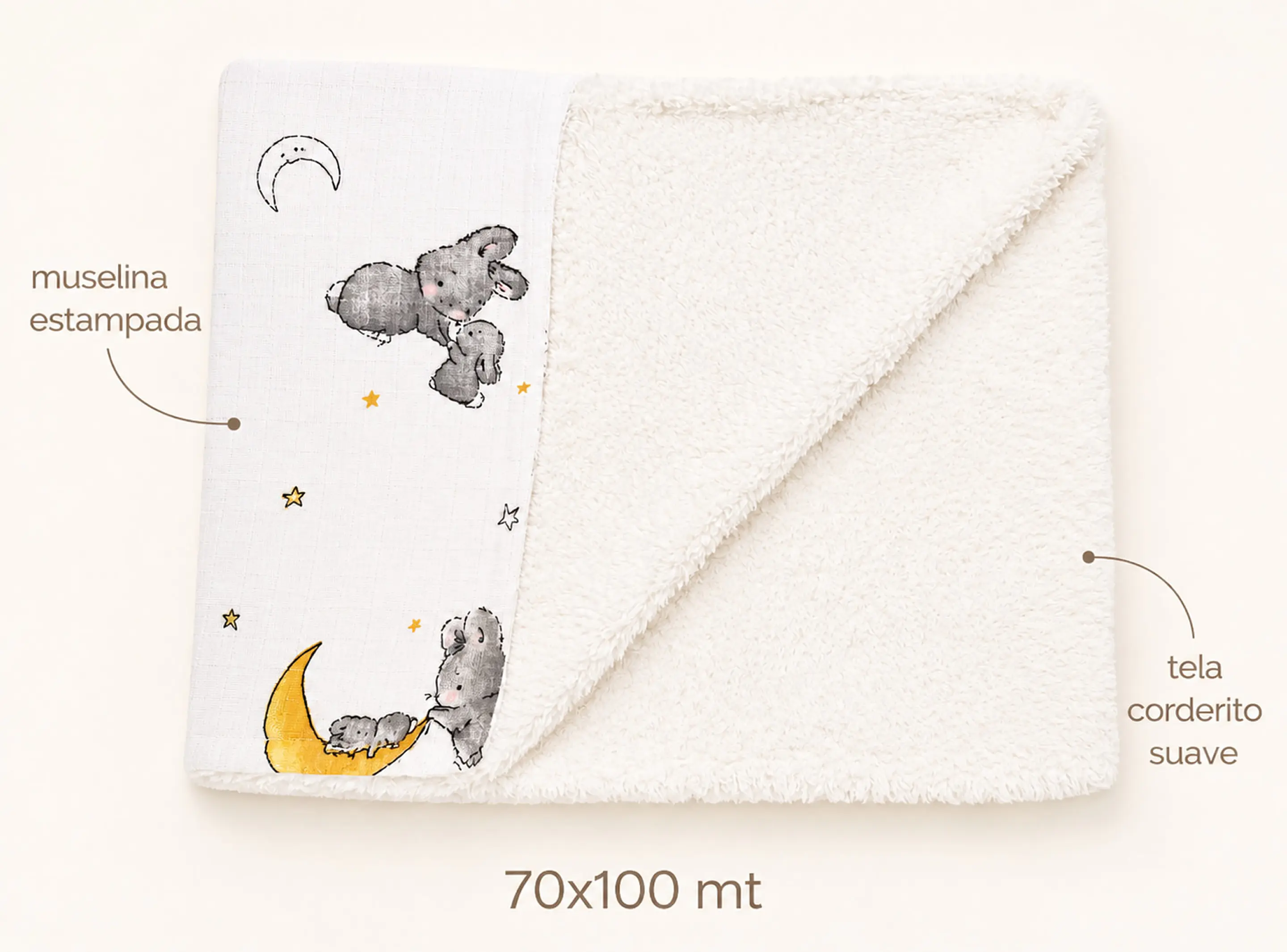 Manta - Muselina estampada y Corderito 2