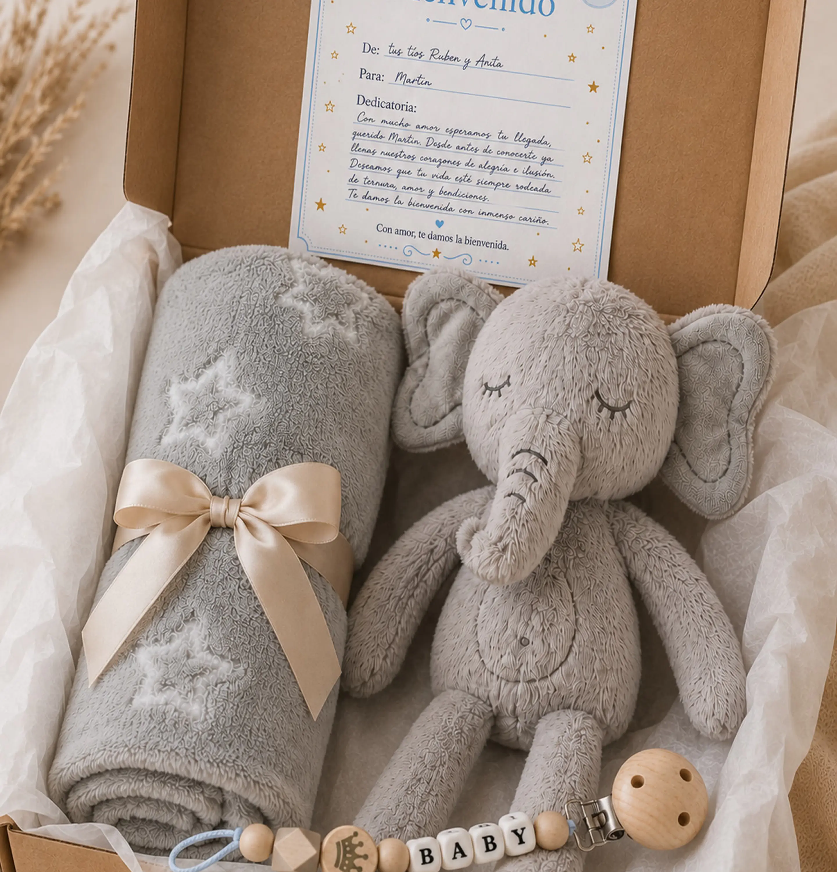 Box 2  - Manta Gris Estrellas y Elefante de Apego 1