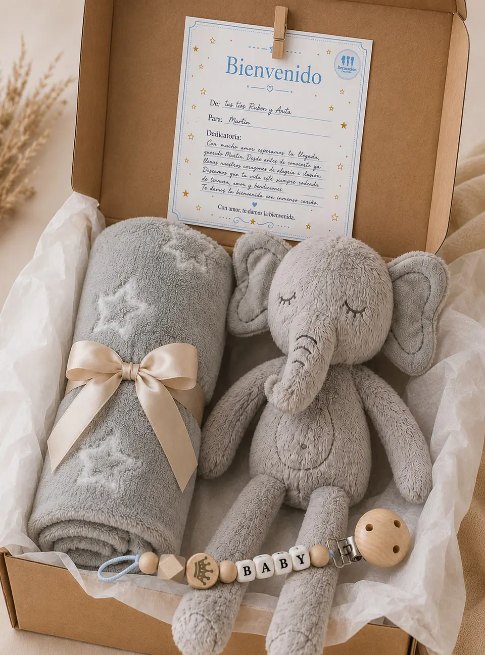 Box 2  - Manta Gris Estrellas y Elefante de Apego 1