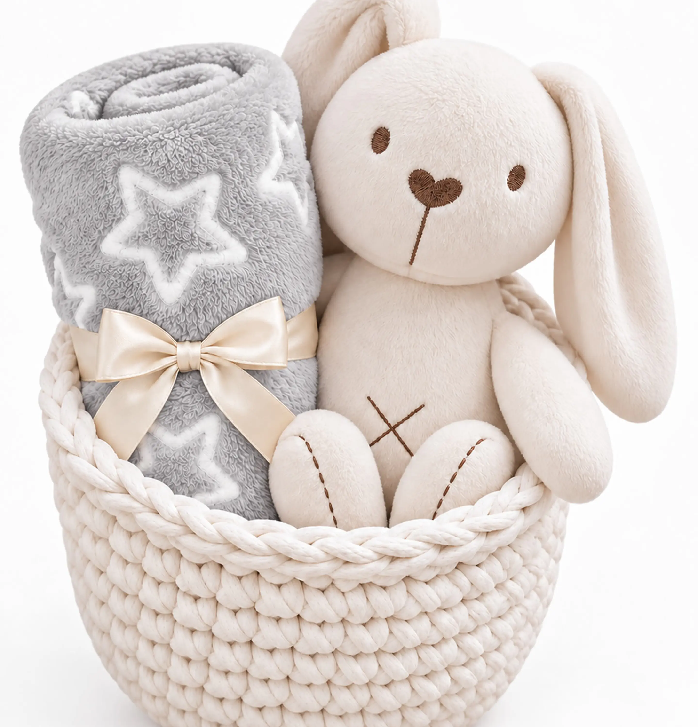 Box 3  - Canasto para cuna - Manta Gris Estrellas y Conejito de Apego 2