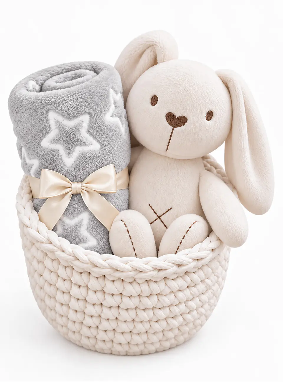 Box 3  - Canasto para cuna - Manta Gris Estrellas y Conejito de Apego 2