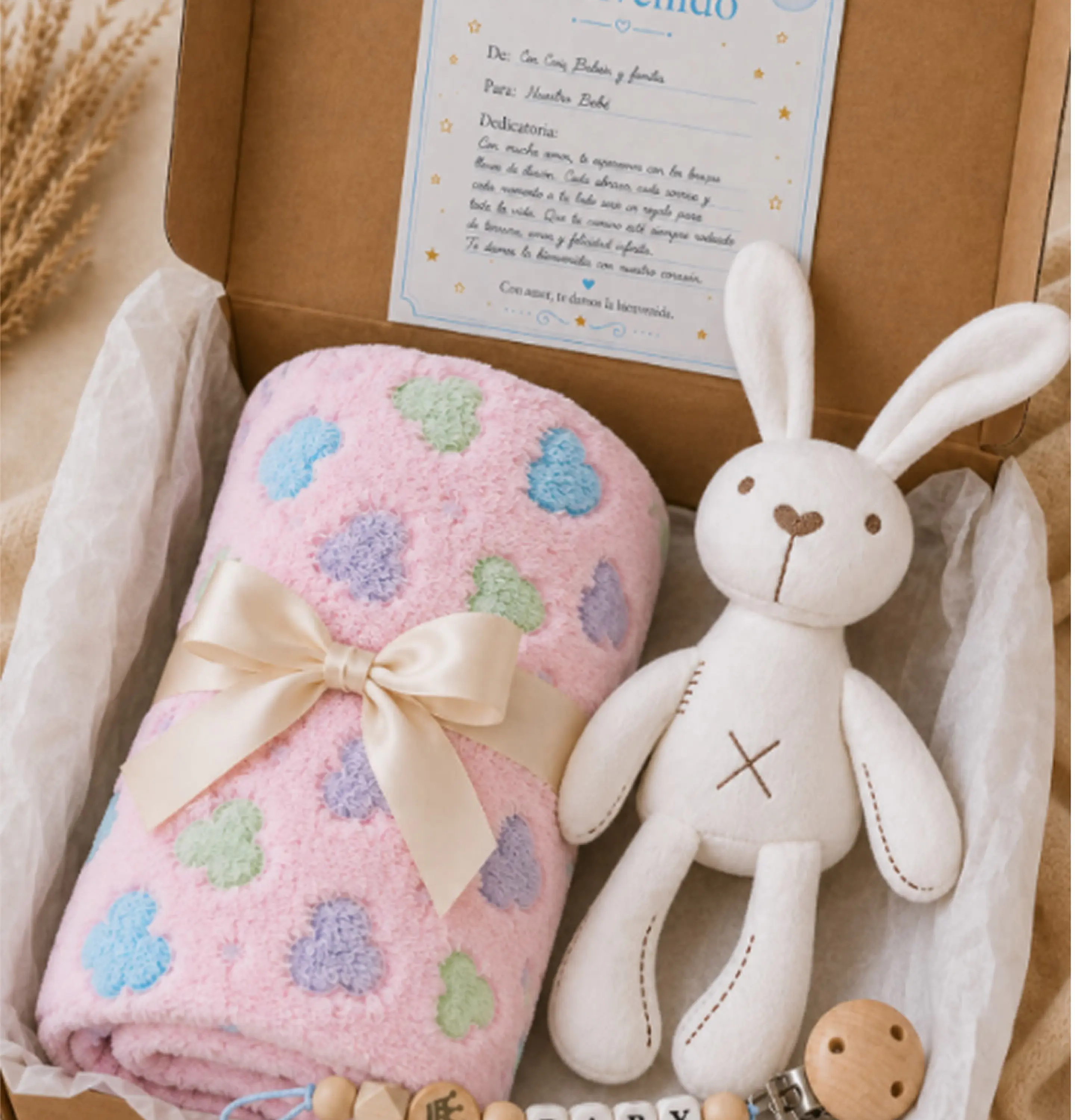 Box 2  - Manta Rosada Corazones y Conejito de Apego 1