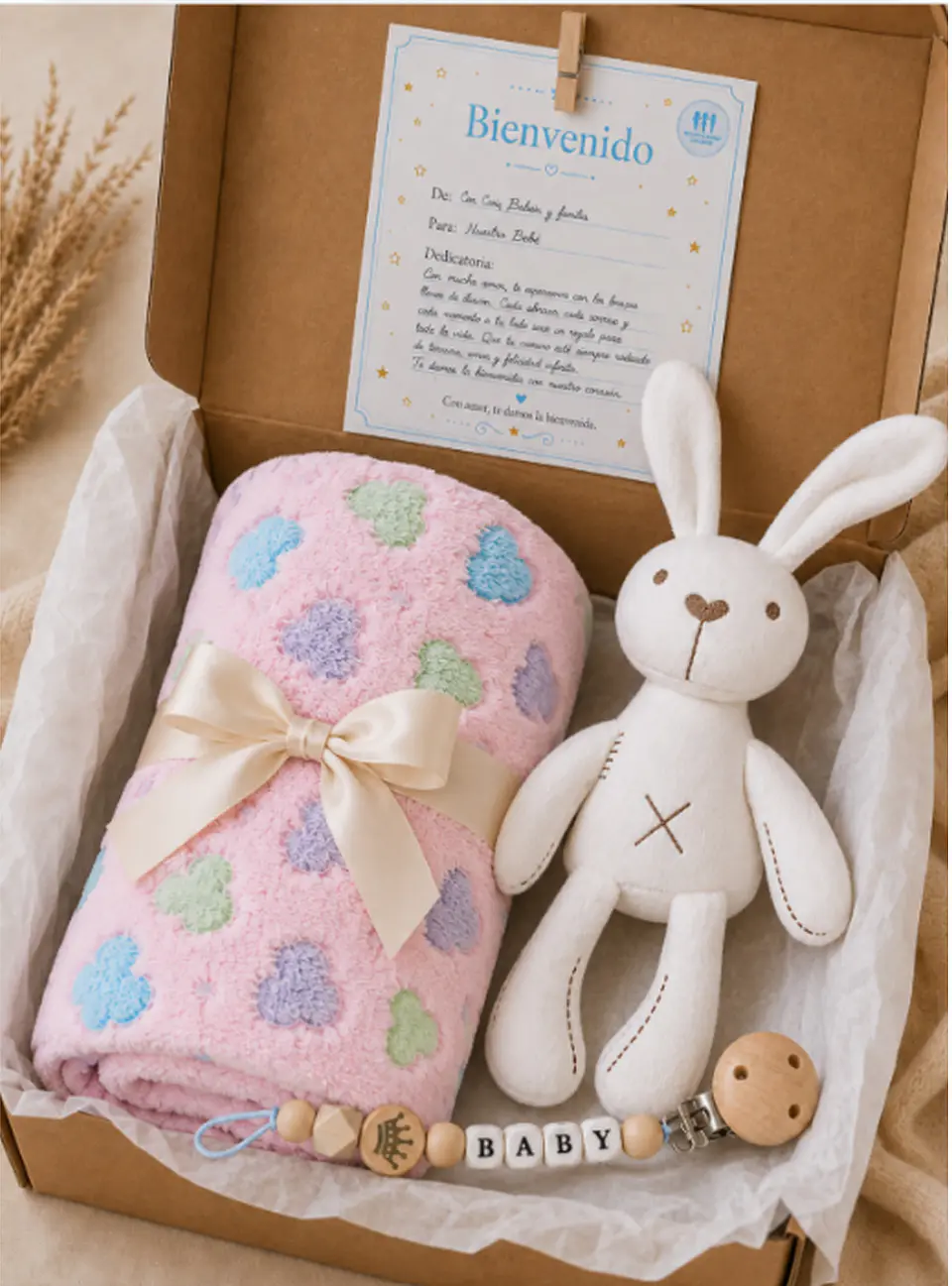 Box 2  - Manta Rosada Corazones y Conejito de Apego 1