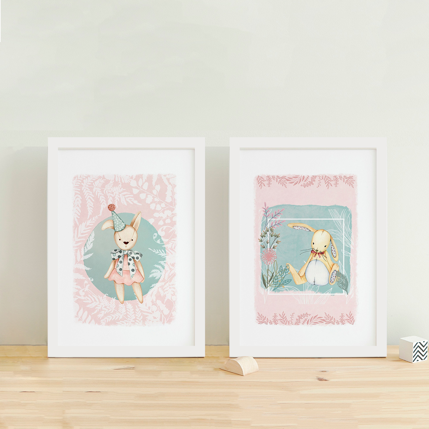 Cuadros botánicos infantiles rosados 1