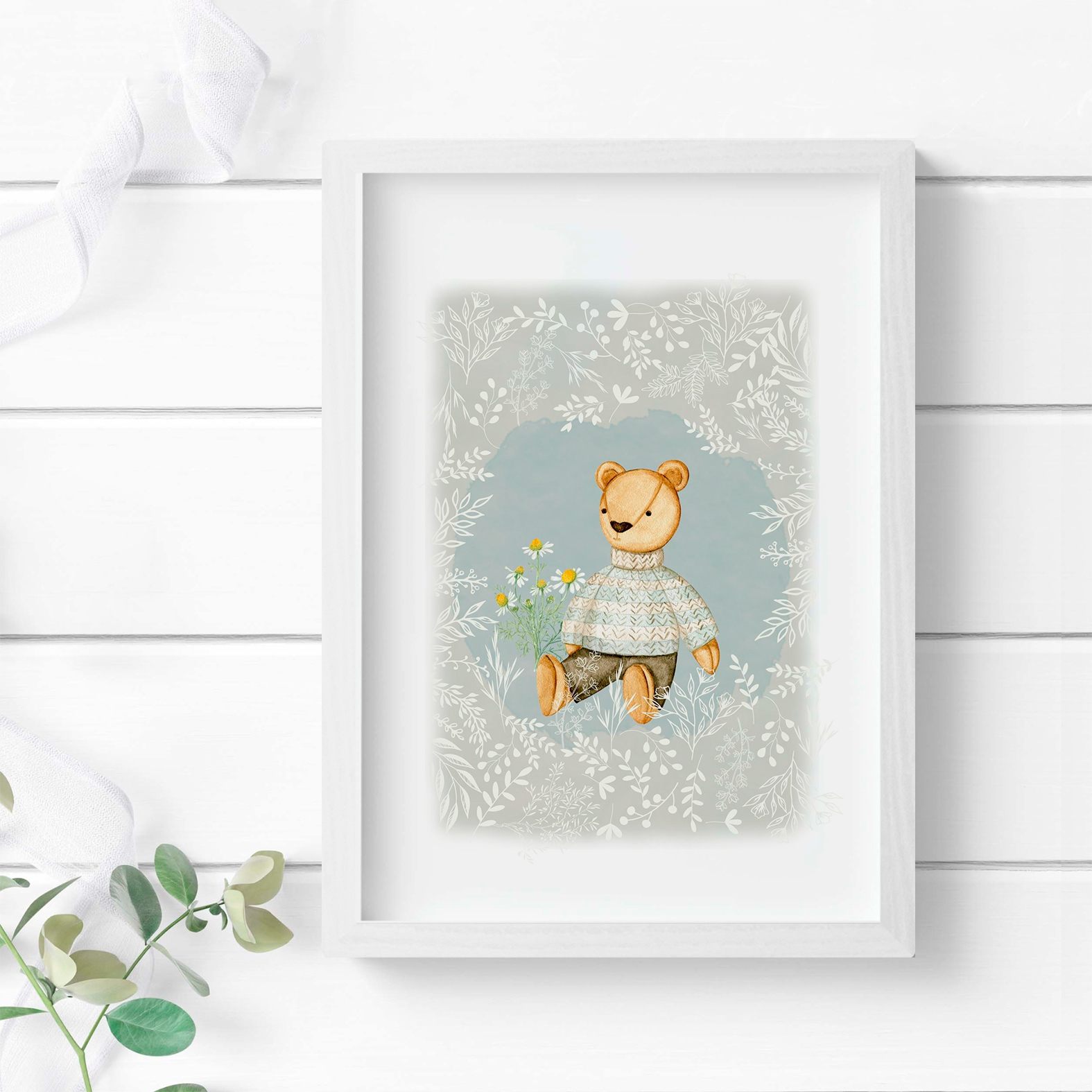 Cuadros botánicos infantiles celestes 3