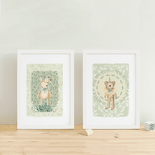 Cuadros botánicos infantiles verde olivo