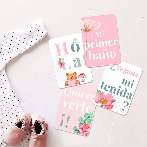 Tarjetas cumplemes para fotos de bebés color rosa