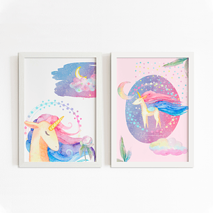 Dúo de cuadros infantiles Universo Unicornio