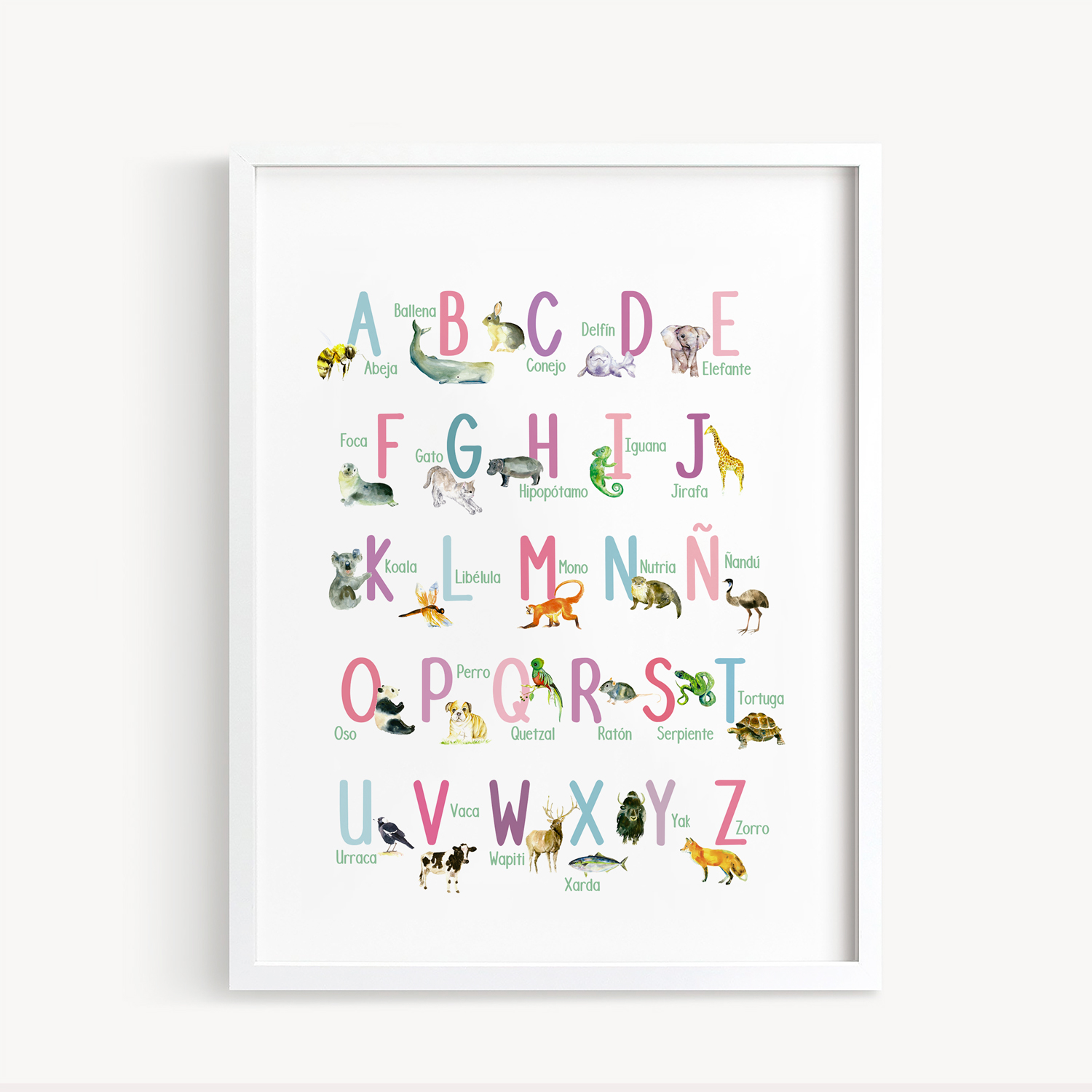 Cuadro decorativo Abecedario Animal ABC Pinks 1